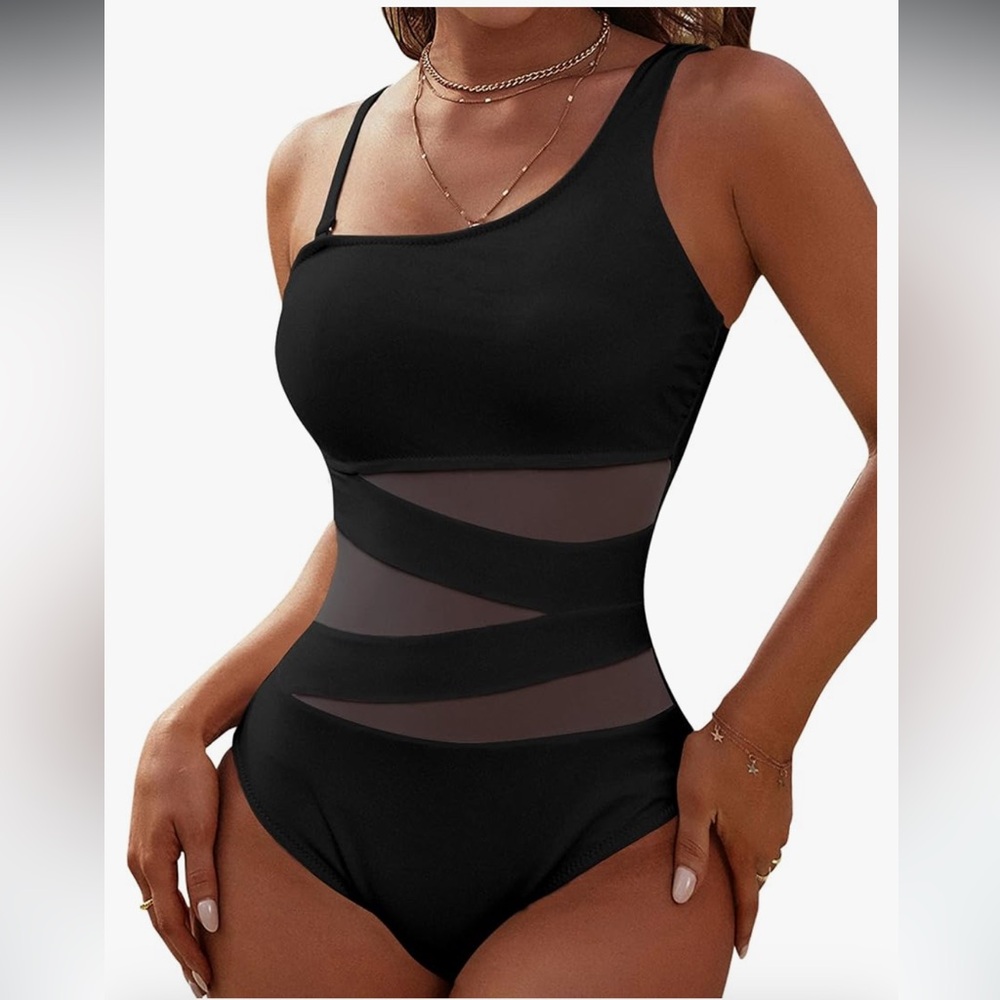 Women's Sexy One Piece Bathing Suits One Shoulder Swimsuits Slimming Mesh
